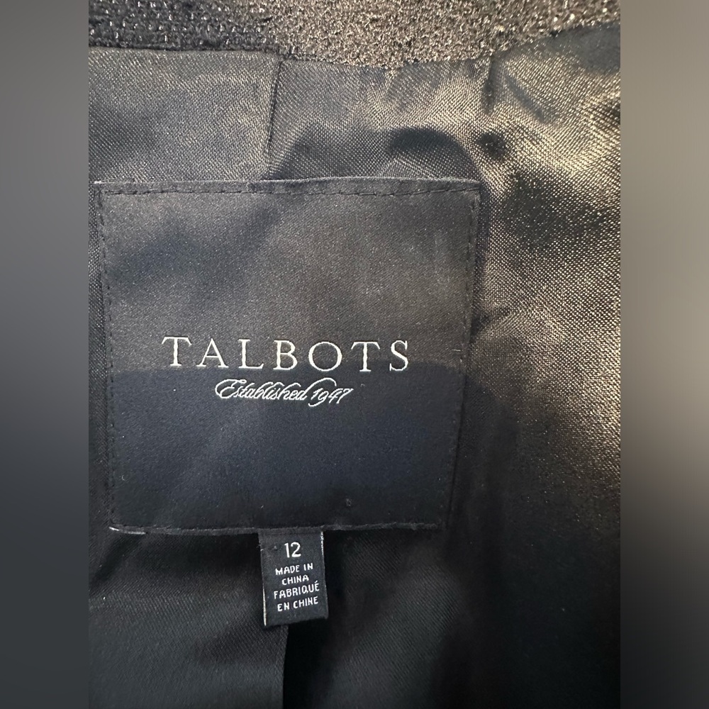 Talbots Black Elegant Wool Blend Shimmery Long Peacoat (Size 12) - Picture 8 of 9